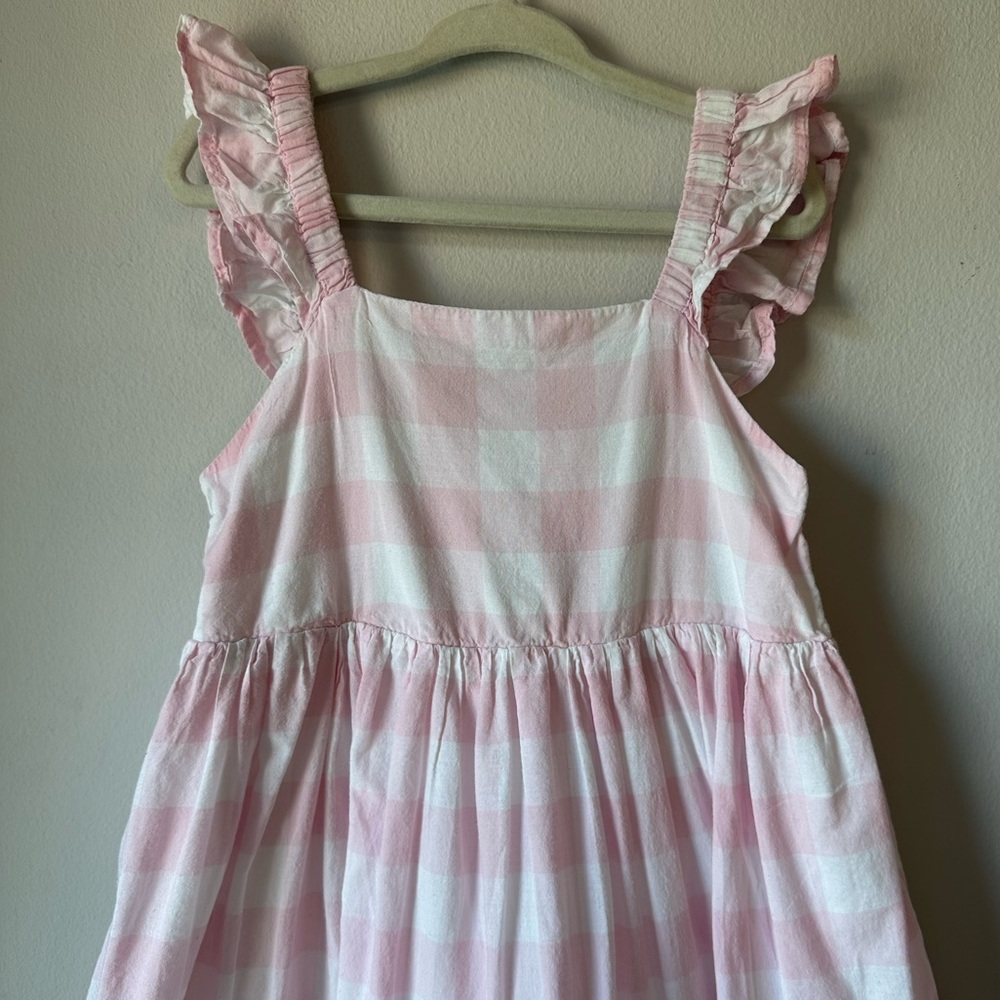 Sigrid Olsen Pale Pink Gingham Ruffle Sleeve Tiered Gathered Dress Size 5 - Picture 3 of 5